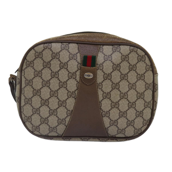 GUCCI GG Supreme Web Sherry Line Clutch Bag PVC Beige Red 89 01 034 Auth ti2044 - Picture 2 of 16